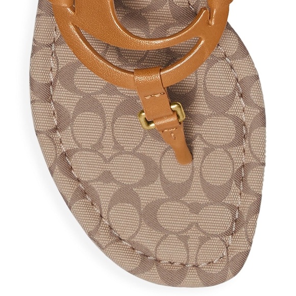 COACH Jeri Logo Brown Leather Flat Sandals 9 - Picture 4 of 11